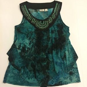 CATO Blue & Black Top w/ Beaded Neckline